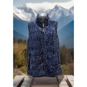 Simply Southern Women’s blue Faux Fur vest size Medium zip front w/ pockets